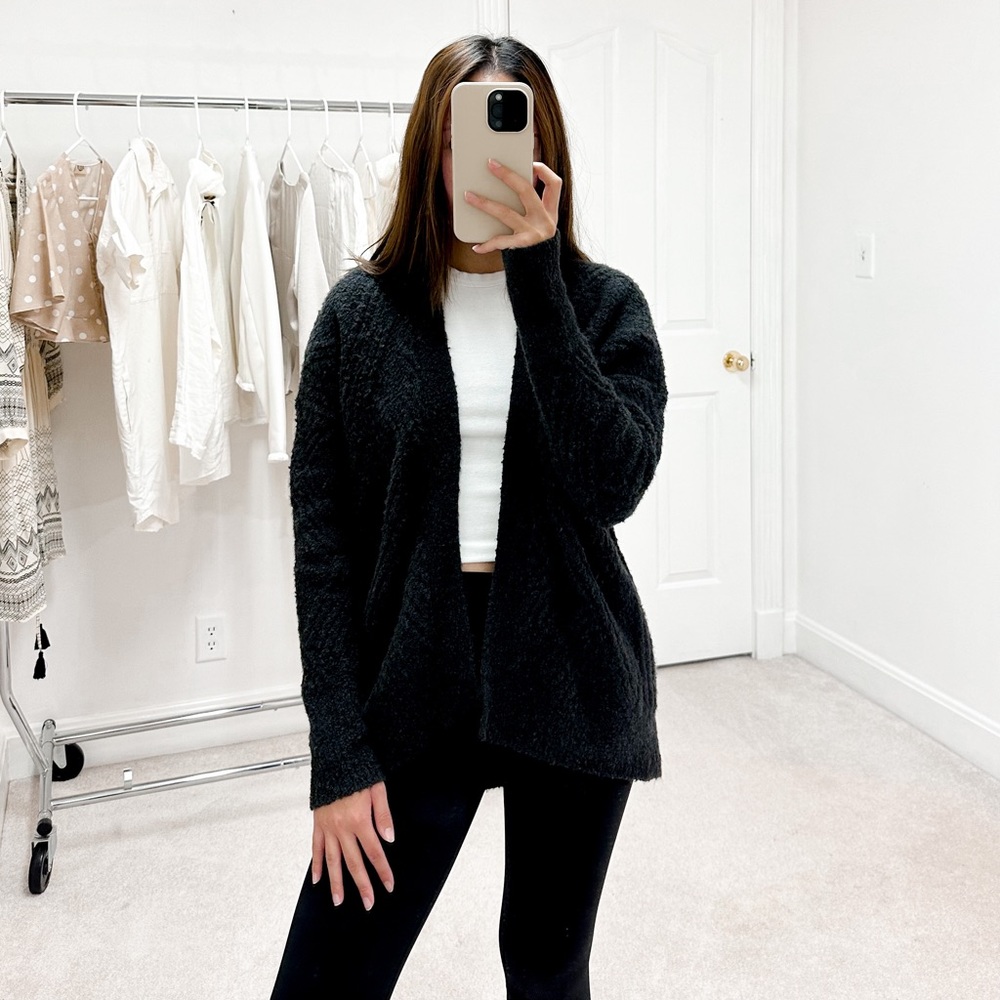 Anthropologie Moth Cable Knit Cardigan Sweater in Dark Grey